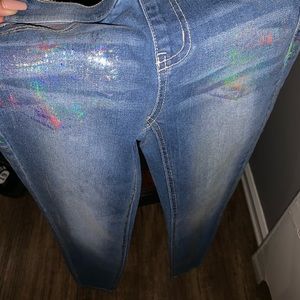 Girls Justice 10 slim holographic jeans.